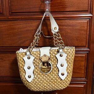 Michael Kors Woven Tan and White Shoulder Bag
